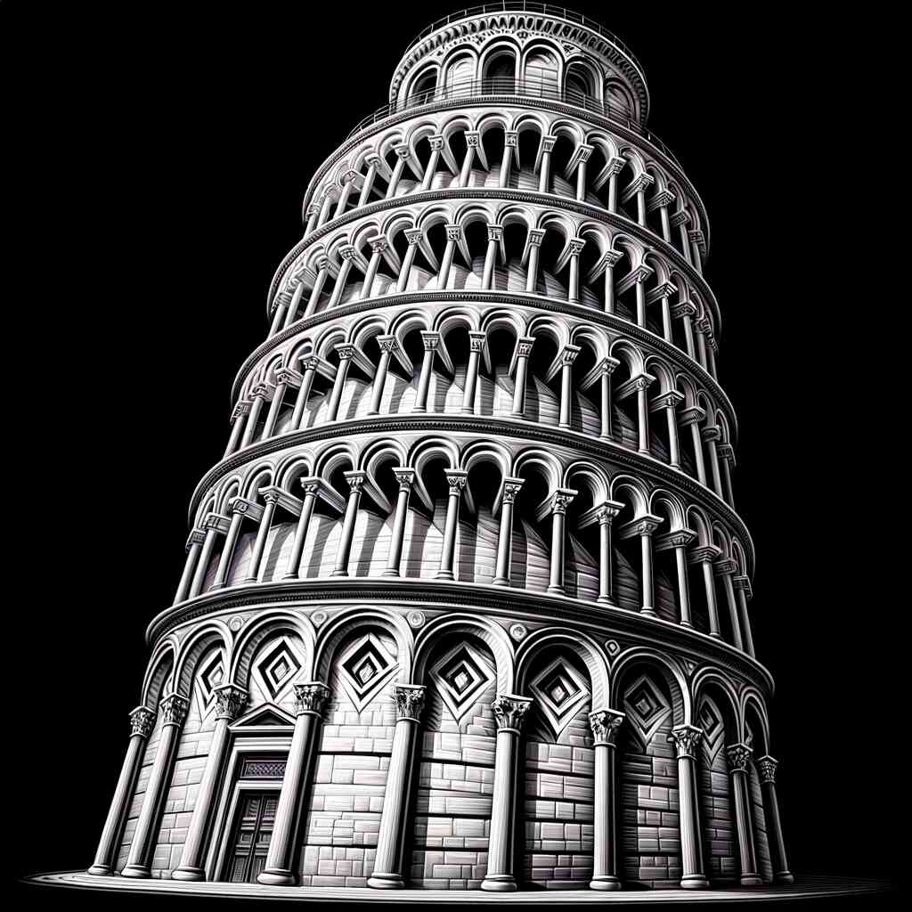 Diamond Painting - Schiefer Turm von Pisa Schwarz und Weiß
