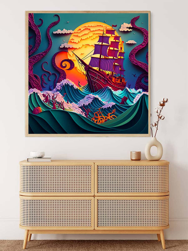 Malen nach Zahlen - Schiff auf rauer See Paperart - hochwertige Leinwand - 170523, Neu eingetroffen, Quadratisch, Retro, Schiff