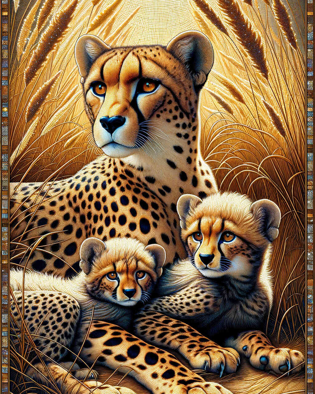 Diamond Painting - Leopardenmutter mit Kindern