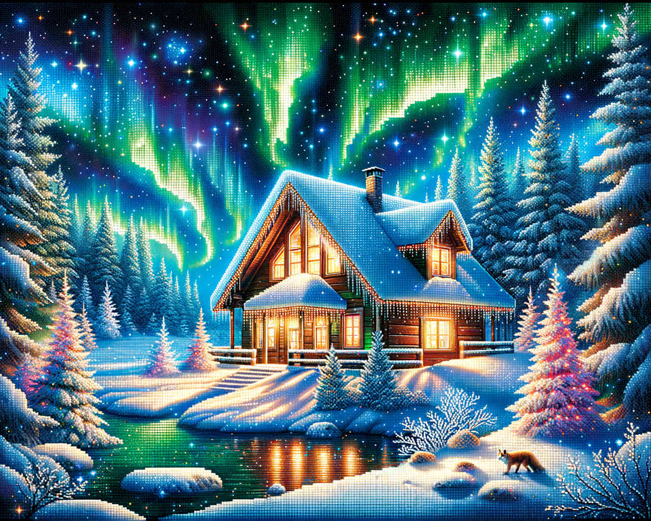 Diamond Painting - Winterhaus Polarlicht