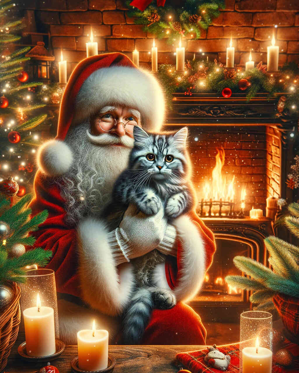 Diamond Painting - Weihnachtsmann Katze