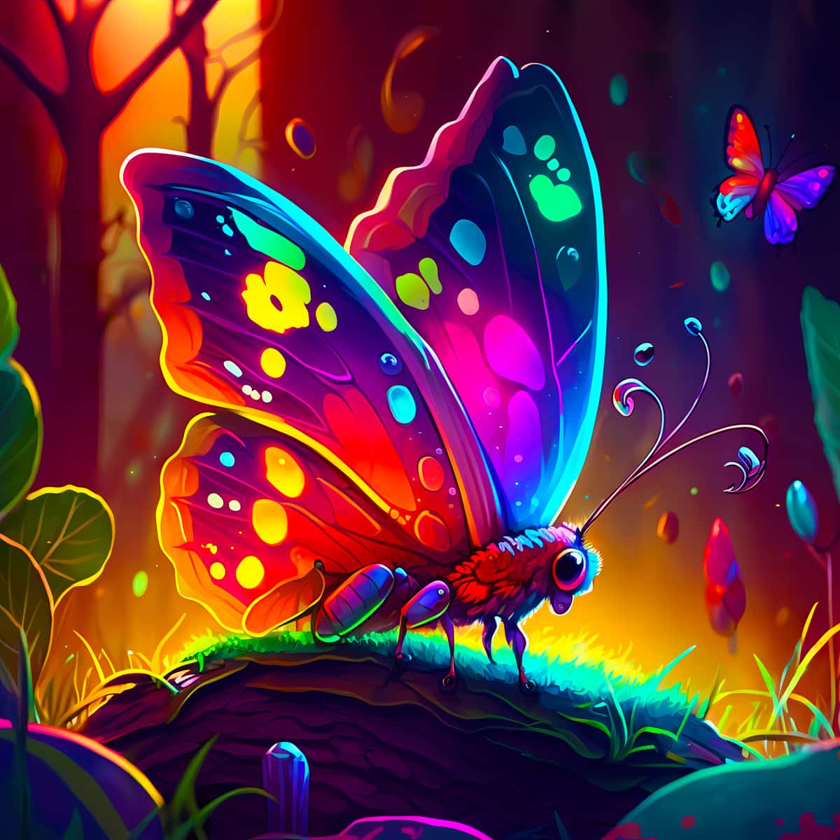 AB Diamond Painting - Neon Schmetterling im Zauberwald - gedruckt in Ultra-HD - AB Diamond, Fantasy, Neu eingetroffen, Quadratisch, Schmetterling, Tiere