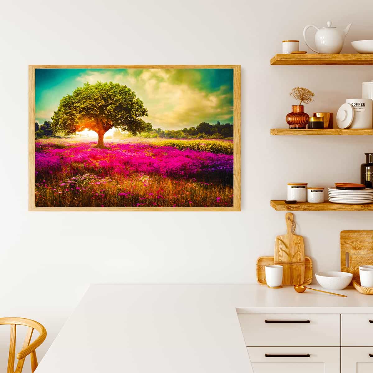 Diamond Painting - Beleuchteter Sonnenbaum - gedruckt in Ultra-HD - Baum, Horizontal, Landschaft, Sonnenuntergang