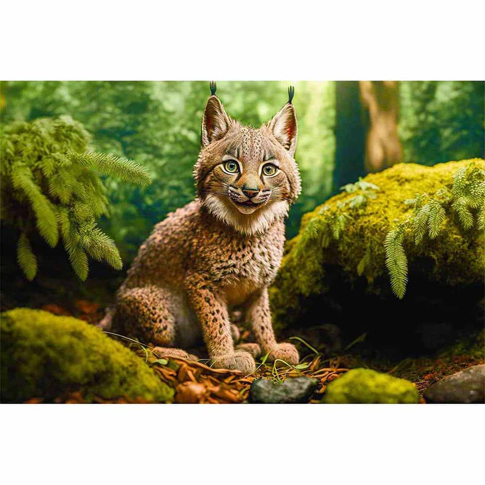 Diamond Painting - Luchs kind im Wald - gedruckt in Ultra-HD - Horizontal, Luchs, Tiere