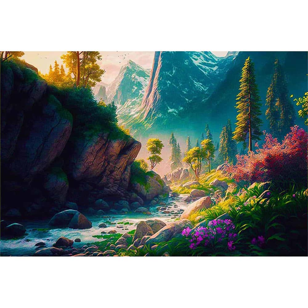 Diamond Painting - Wilder Bergfluss - gedruckt in Ultra-HD - Fluss, Horizontal, Landschaft