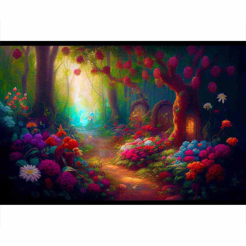 Diamond Painting - Blumenweg im Wald - gedruckt in Ultra-HD - Horizontal, Landschaft, Wald