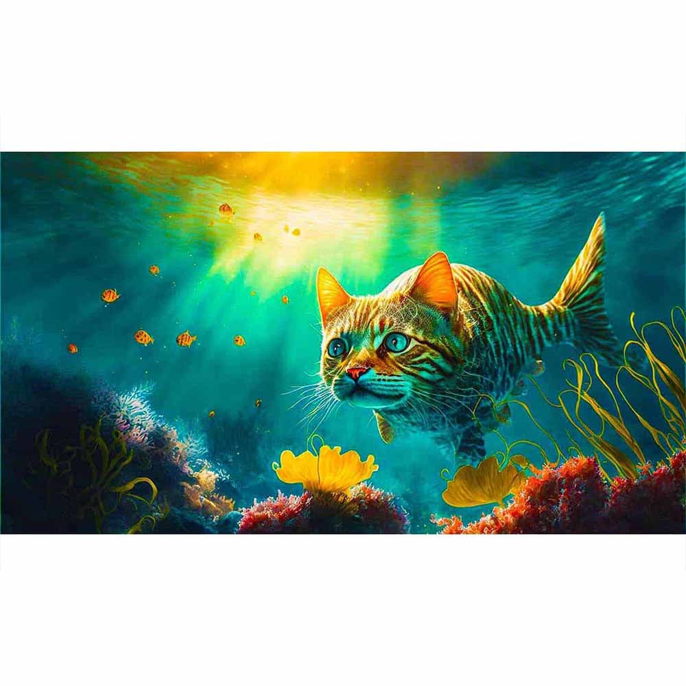 Diamond Painting - Katzenfisch - gedruckt in Ultra-HD - Fische, Horizontal, Katze, Tiere