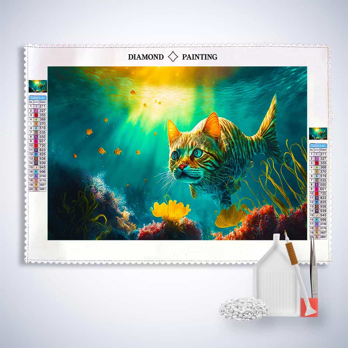 Diamond Painting - Katzenfisch - gedruckt in Ultra-HD - Fische, Horizontal, Katze, Tiere