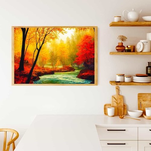 Diamond Painting - Rote Bäume, Sonnenuntergang - gedruckt in Ultra-HD - Fluss, Horizontal, Landschaft, Sonnenuntergang