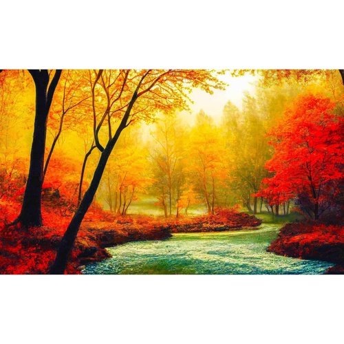 Diamond Painting - Rote Bäume, Sonnenuntergang - gedruckt in Ultra-HD - Fluss, Horizontal, Landschaft, Sonnenuntergang