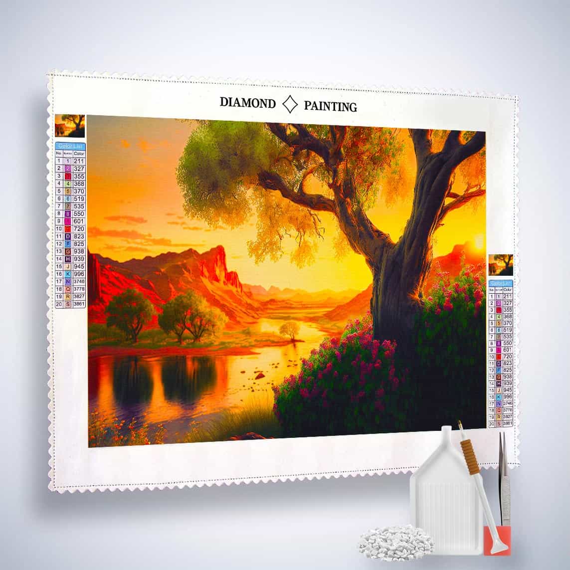 Diamond Painting - Sonnenuntergang am Wüstenfluss - gedruckt in Ultra-HD - Horizontal, Sonnenuntergang, Wüste