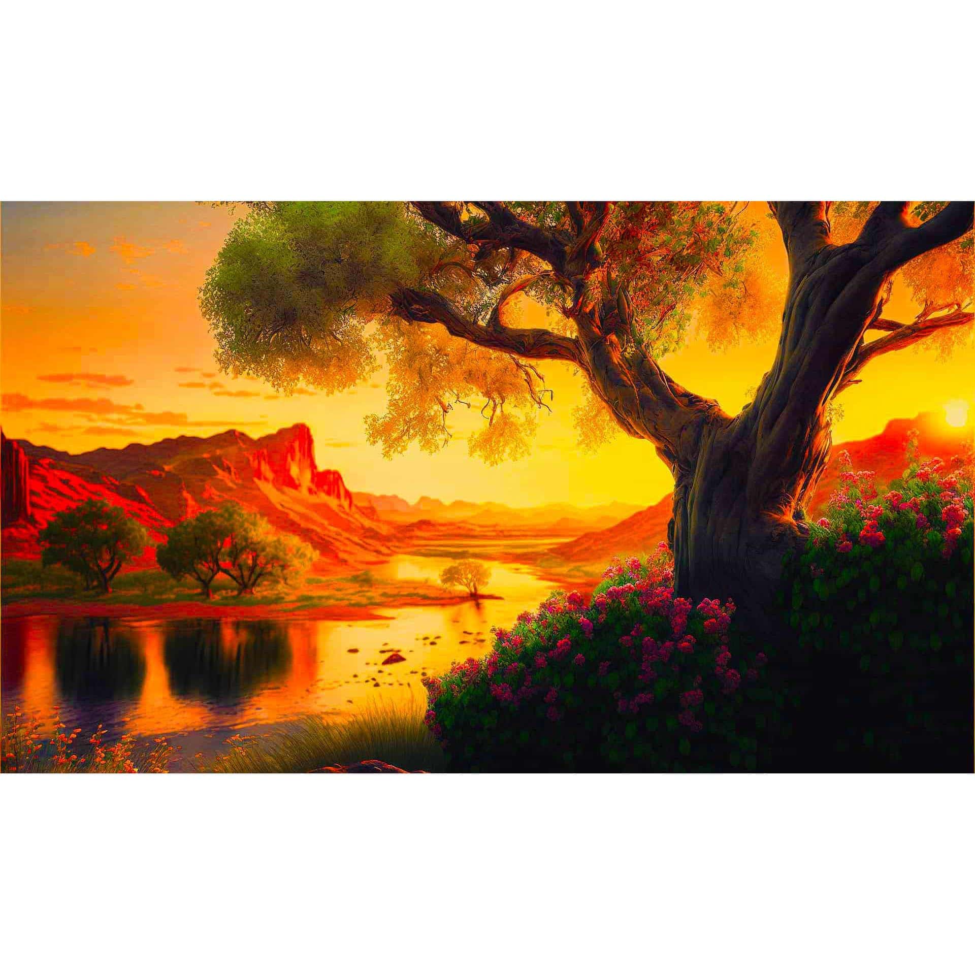 Diamond Painting - Sonnenuntergang am Wüstenfluss - gedruckt in Ultra-HD - Horizontal, Sonnenuntergang, Wüste