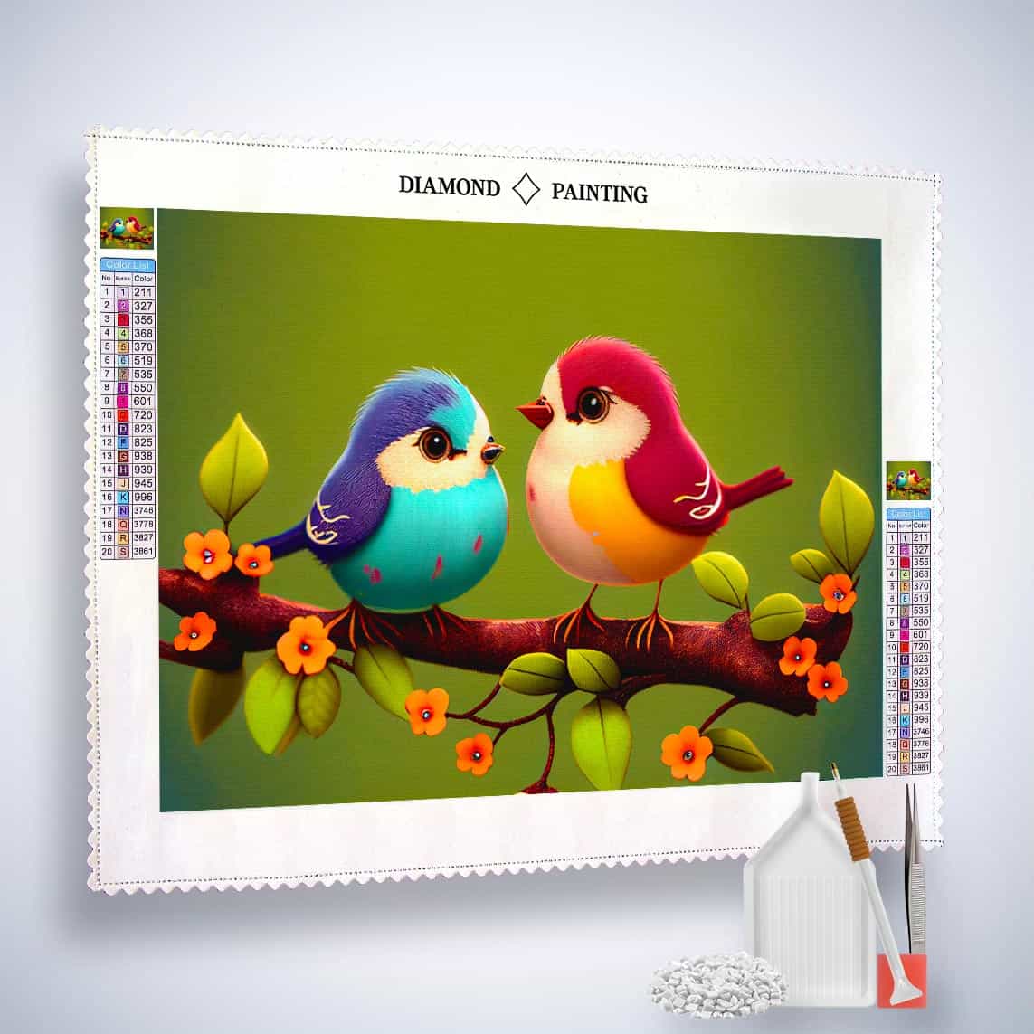 Diamond Painting - Vogelpaar auf Ast - gedruckt in Ultra-HD - Horizontal, Tiere, Vögel