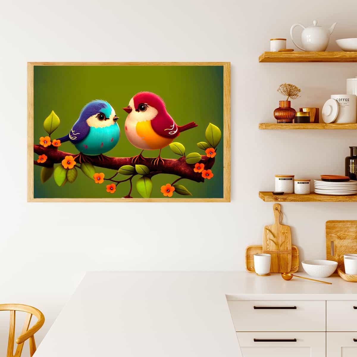 Diamond Painting - Vogelpaar auf Ast - gedruckt in Ultra-HD - Horizontal, Tiere, Vögel