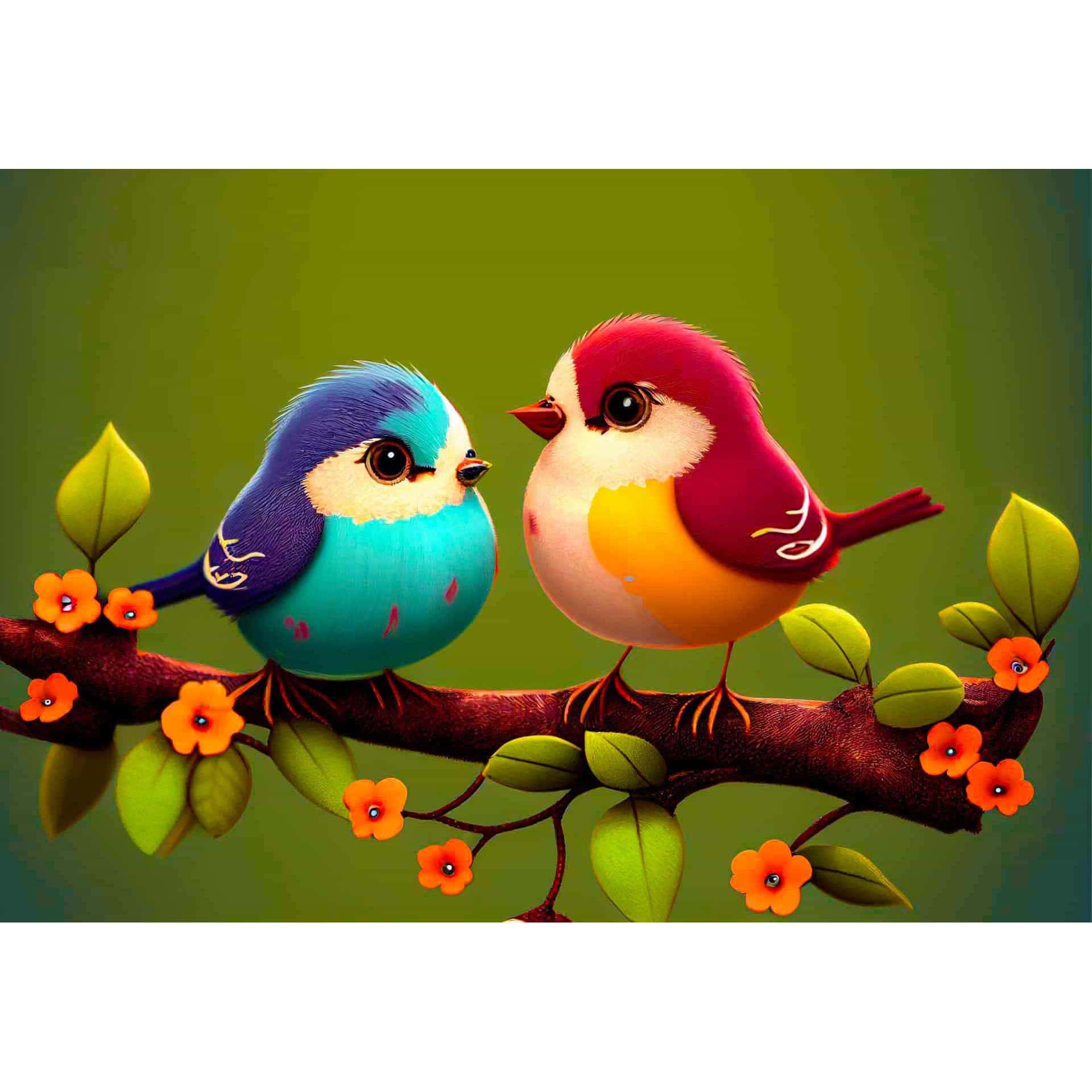 Diamond Painting - Vogelpaar auf Ast - gedruckt in Ultra-HD - Horizontal, Tiere, Vögel
