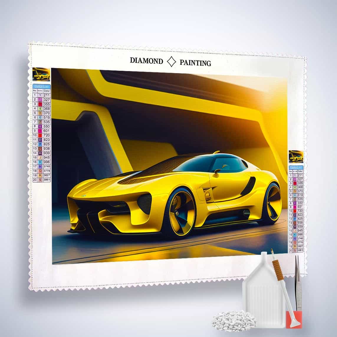 Diamond Painting - Gelber Sportwagen - gedruckt in Ultra-HD - Auto, Horizontal