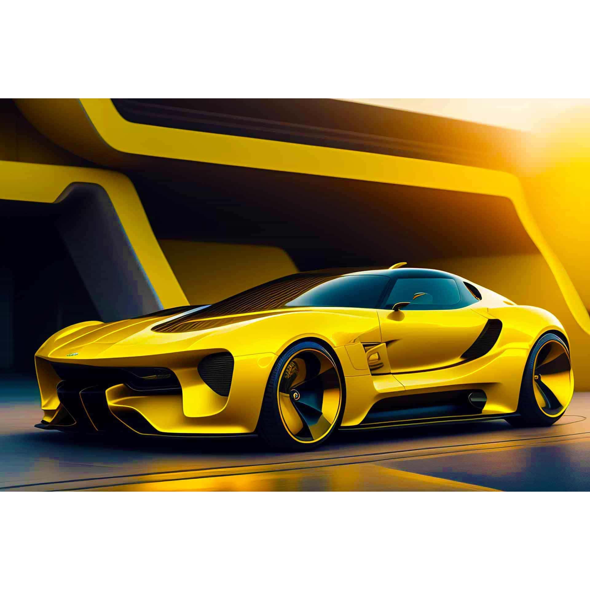 Diamond Painting - Gelber Sportwagen - gedruckt in Ultra-HD - Auto, Horizontal