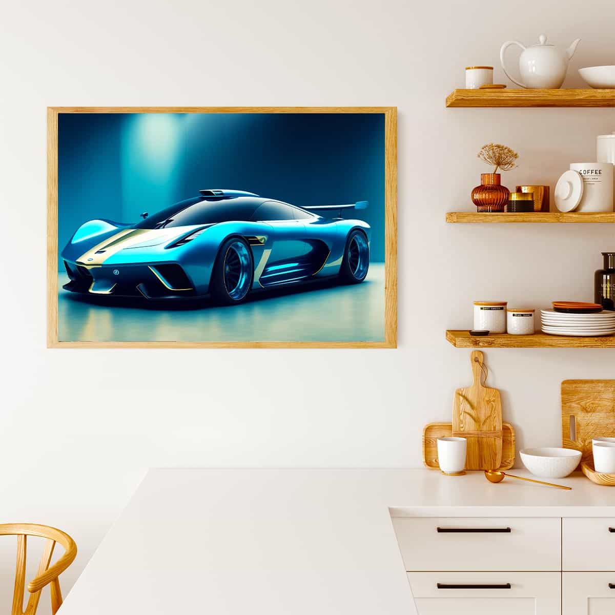 Diamond Painting - Blauer Sportwagen - gedruckt in Ultra-HD - Auto, Horizontal