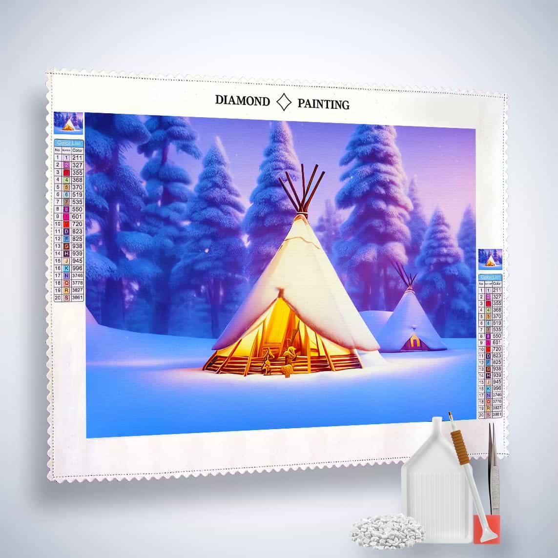 Diamond Painting - Tipi im Schnee - gedruckt in Ultra-HD - Horizontal, Landschaft, Winter