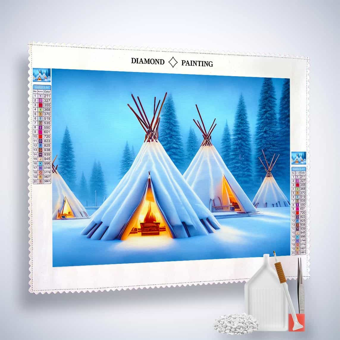 Diamond Painting - Zelte im Schnee - gedruckt in Ultra-HD - Horizontal, Landschaft, Winter