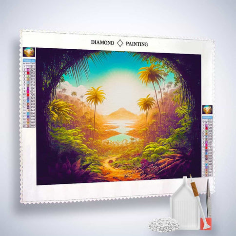 Diamond Painting - Ausblick, Palmen - gedruckt in Ultra-HD - Horizontal, Landschaft, Meer