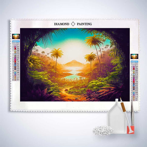 Diamond Painting - Ausblick, Palmen - gedruckt in Ultra-HD - Horizontal, Landschaft, Meer