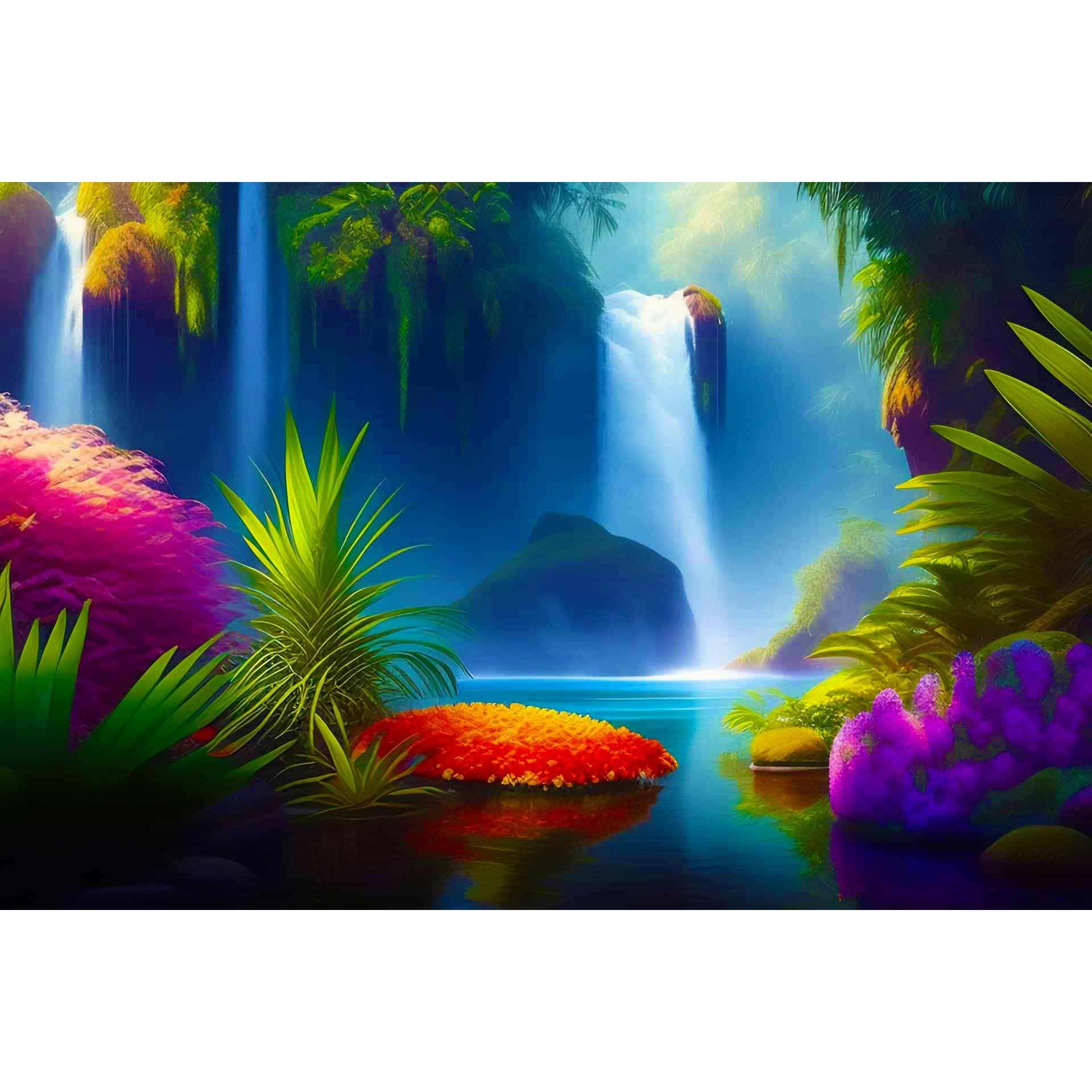Diamond Painting - Wasserfallparadies - gedruckt in Ultra-HD - Horizontal, Landschaft, Wasserfall