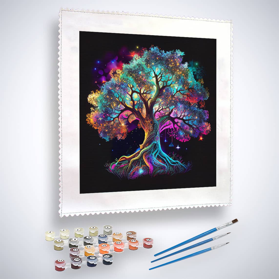 Malen nach Zahlen - Lebensbaum, Bunt - hochwertige Leinwand - Baum, Landschaft, Quadratisch, trendbilder