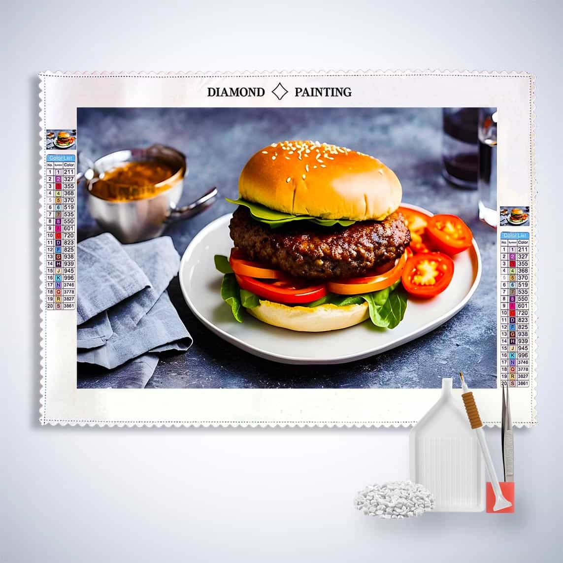Diamond Painting - Burgerteller - gedruckt in Ultra-HD - Essen, Horizontal, Küche