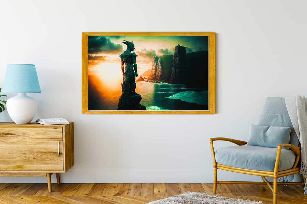 Diamond Painting - Fantasywesen am Fluss - gedruckt in Ultra-HD - Fantasy, Horizontal, Sonnenuntergang