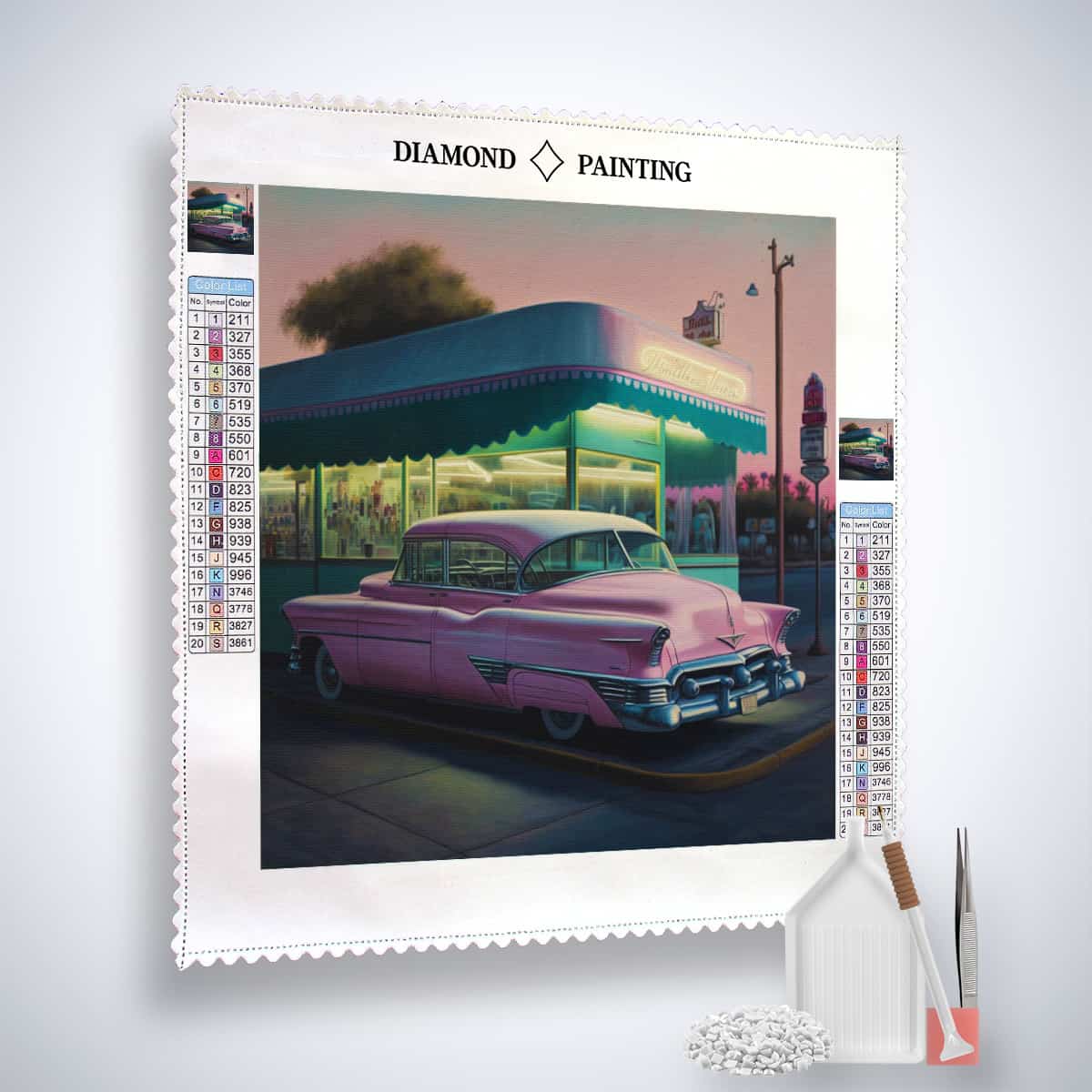 Diamond Painting - Nostalgische Tankstelle und Klassiker - gedruckt in Ultra-HD - Auto, Neu eingetroffen, Quadratisch, Retro, Route 66