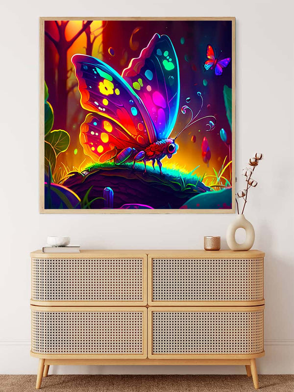 Malen nach Zahlen - Neon Schmetterling im Zauberwald - hochwertige Leinwand - 170523, Fantasy, Neu eingetroffen, Quadratisch, Schmetterling, Tiere