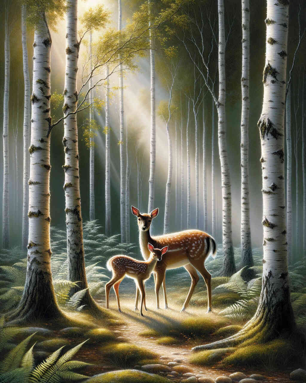 Diamond Painting - Rehe im Birkenwald