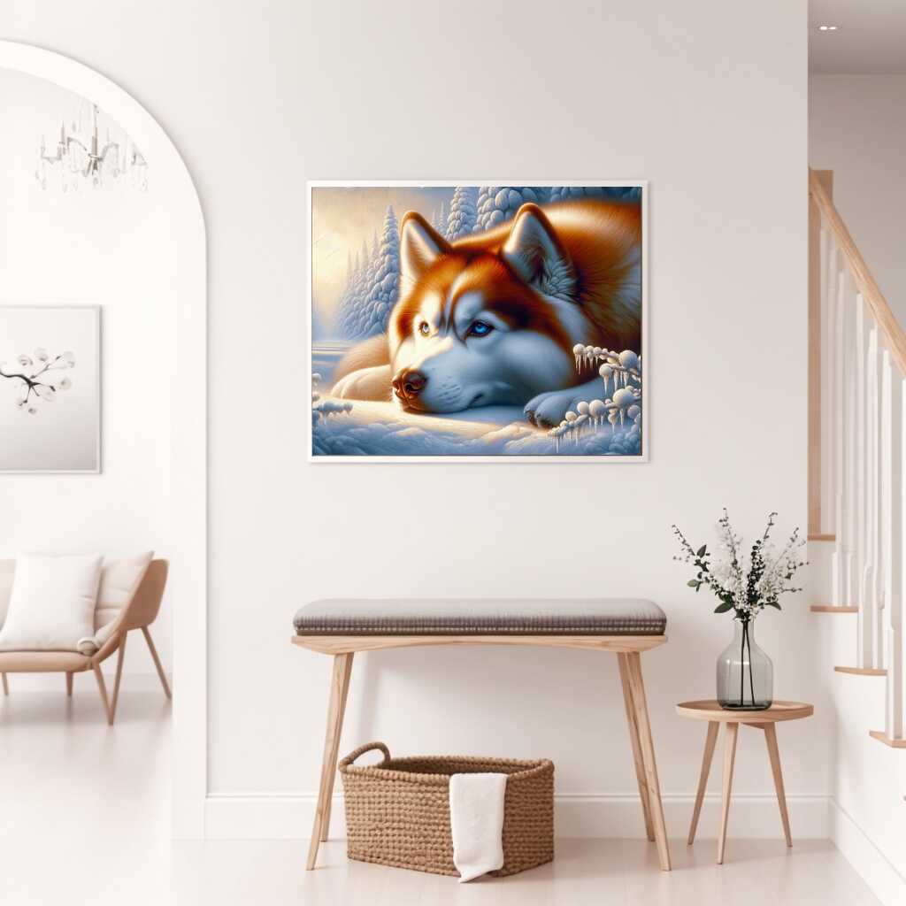 Diamond Painting - Husky liegt im Schnee