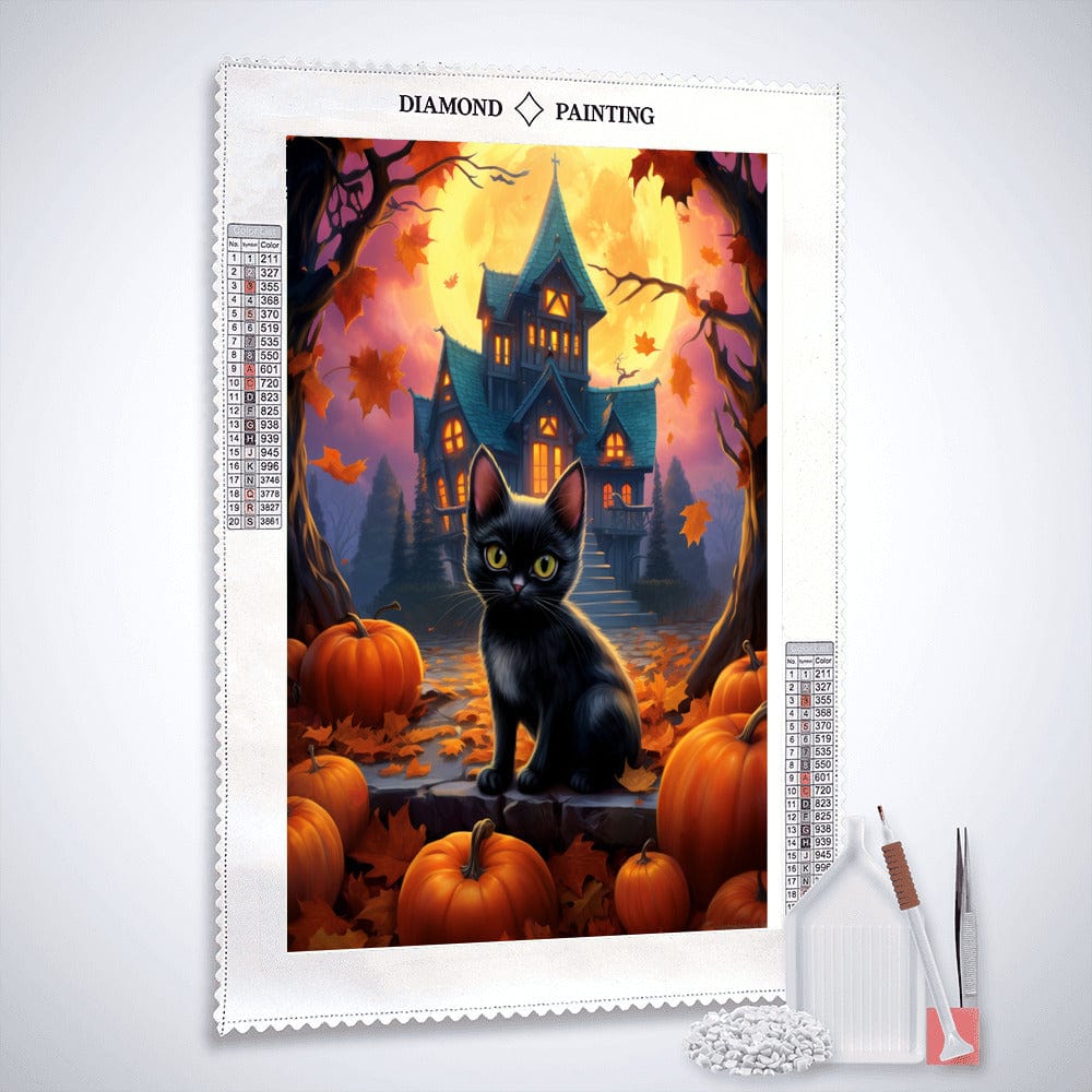 Diamond Painting - Halloweenvilla, Katze und Maus