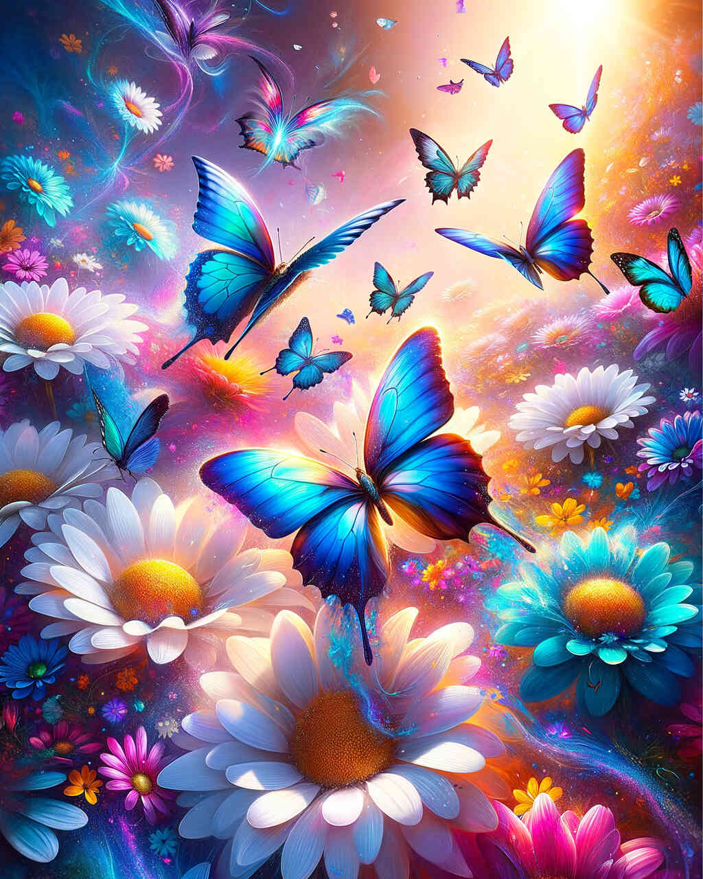 Diamond Painting - Margeriten bunte Schmetterlinge