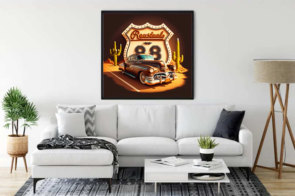 Diamond Painting - Vergangene Zeiten an der Route 66 - gedruckt in Ultra-HD - Neu eingetroffen, Quadratisch, Retro, Route 66