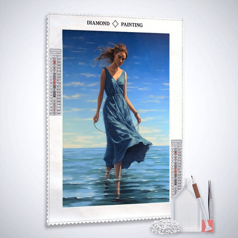 Diamond Painting - Frau am Meer, Blaues Kleid