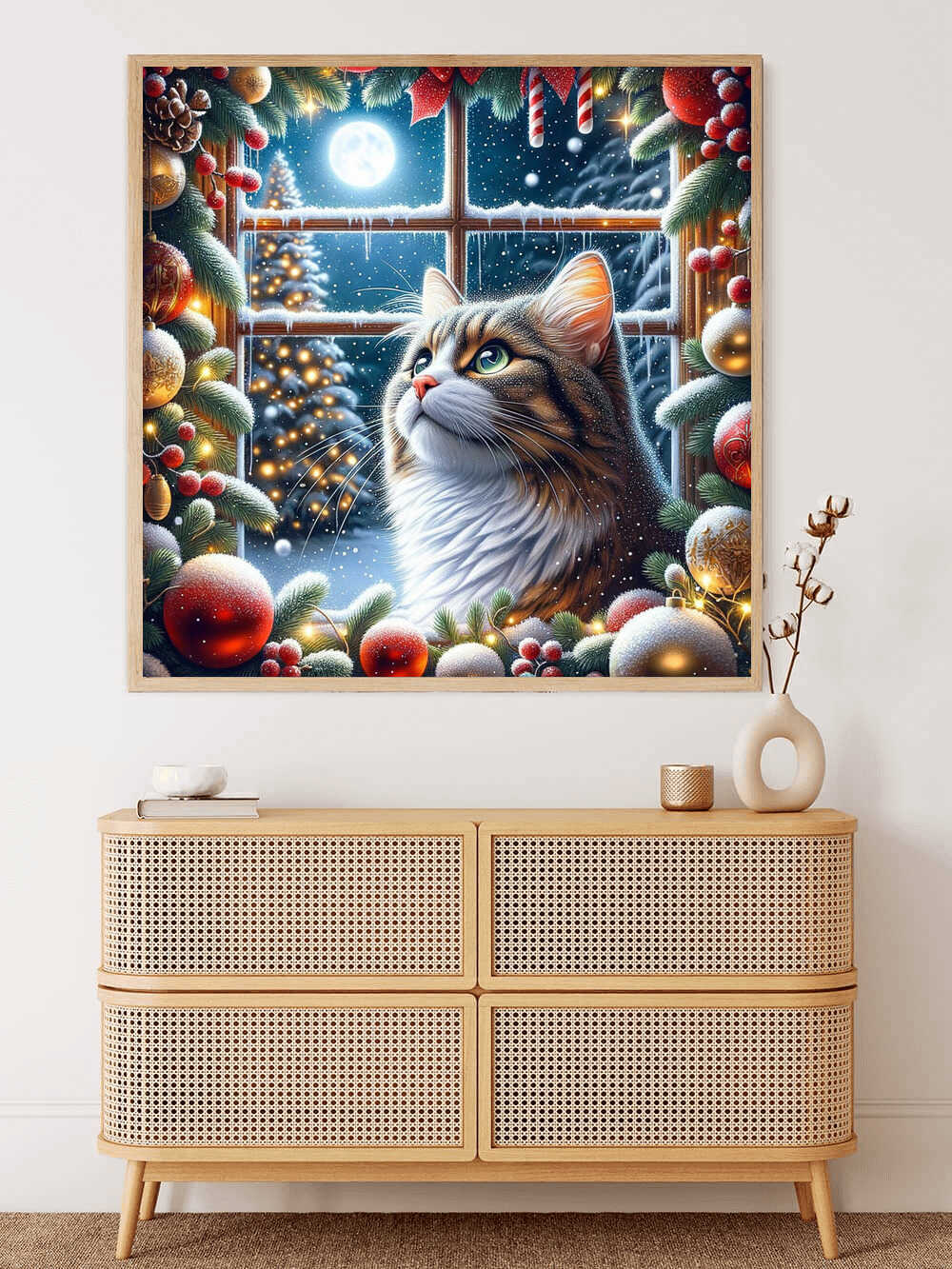 Diamond Painting - Weihnachten Katze vor Fenster