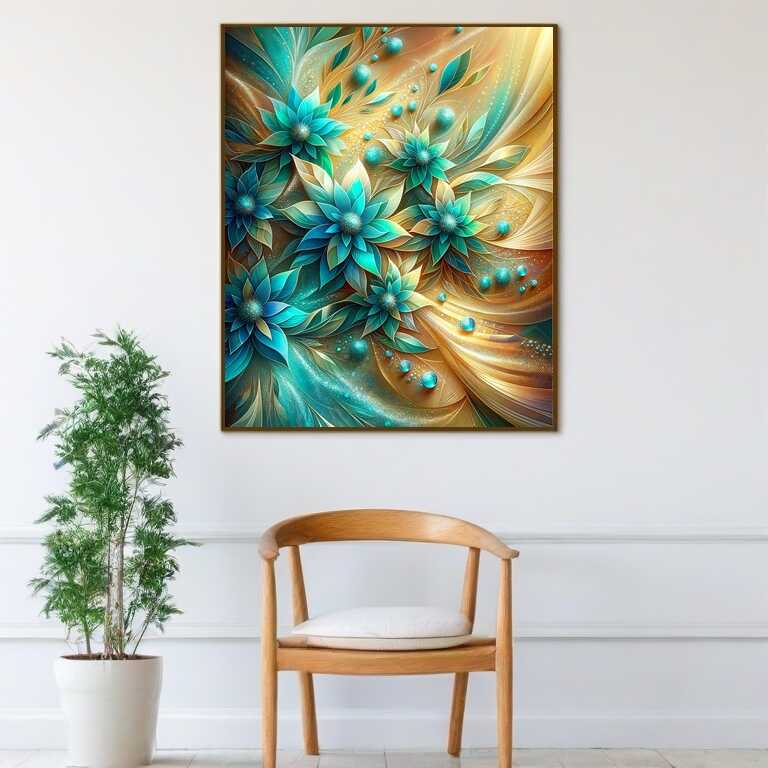 Diamond Painting - Abstrakte Blumen Türkis
