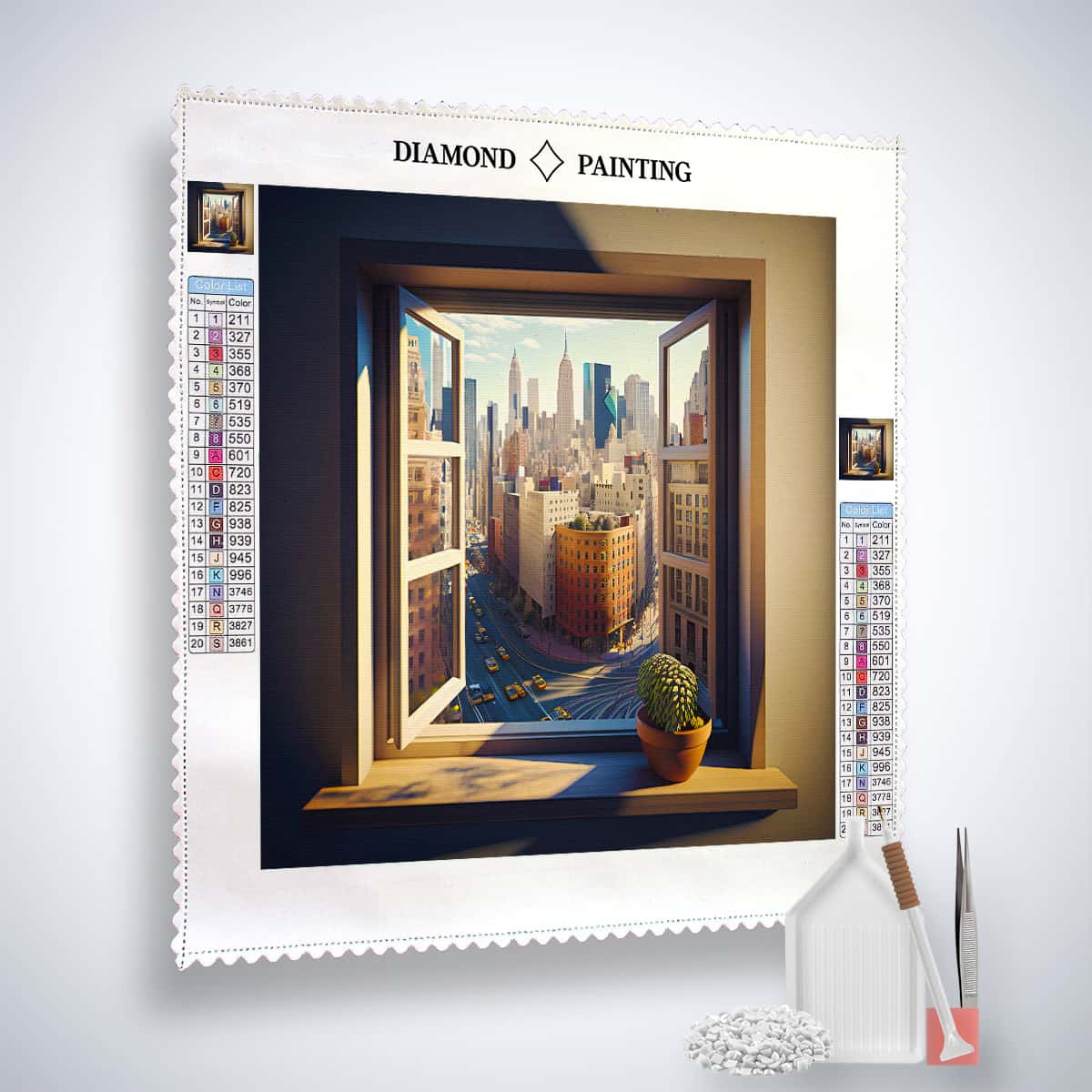 Diamond Painting - Fenster zur Stadt - gedruckt in Ultra-HD - Landschaft, Neu eingetroffen, Quadratisch, Stadt