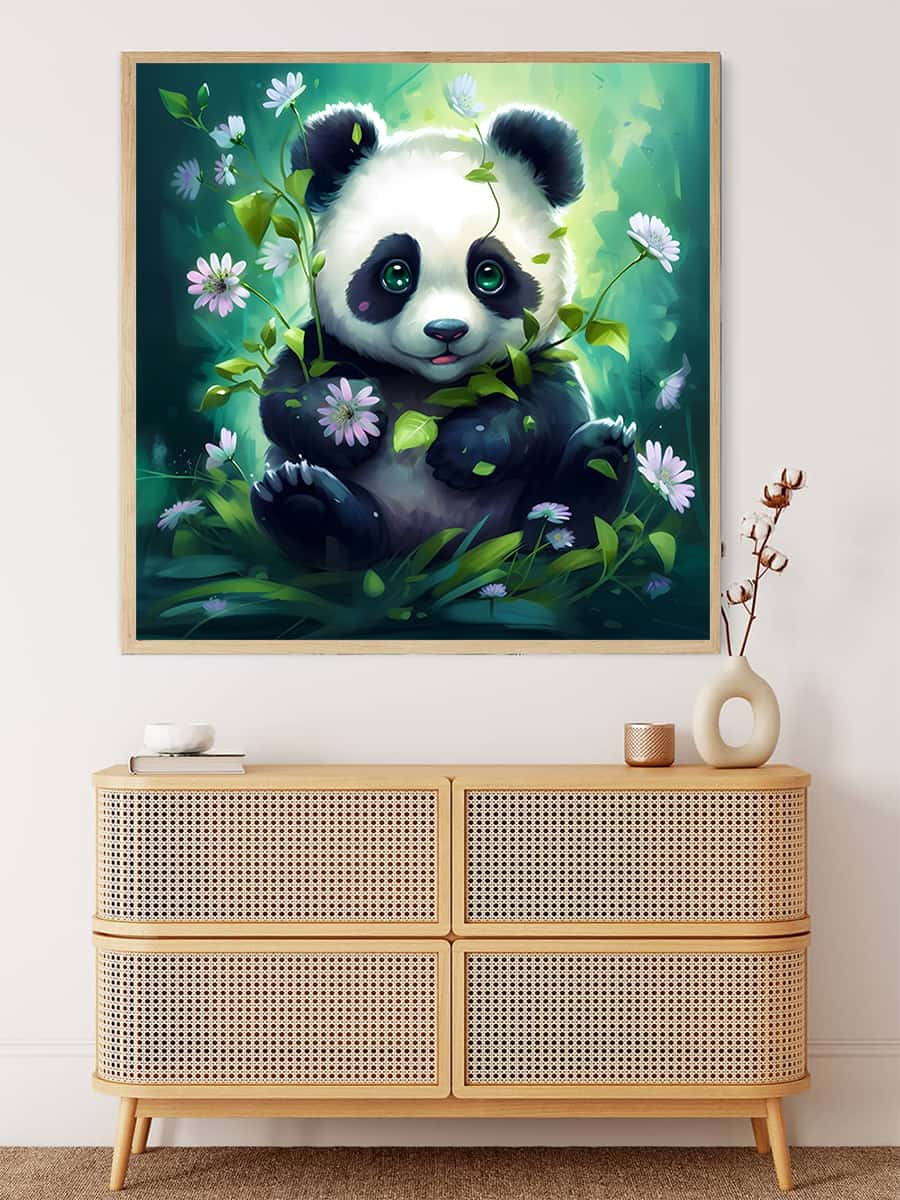 Diamond Painting - Panda isst - gedruckt in Ultra-HD - Neu eingetroffen, Pandabär, Quadratisch, Tiere