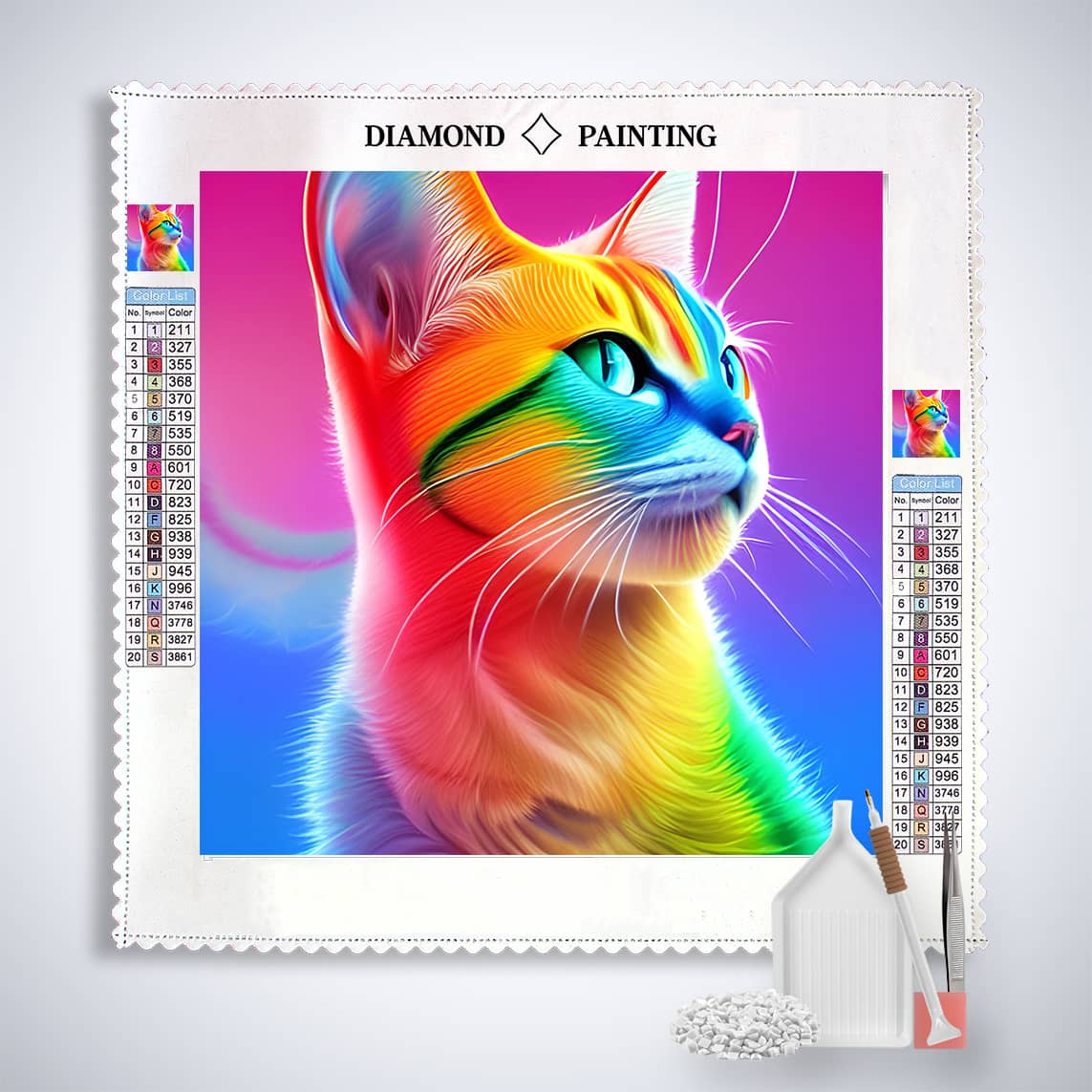 Diamond Painting - Regenbogenkätzchen - gedruckt in Ultra-HD - Katze, Quadratisch, Tiere, trendbilder