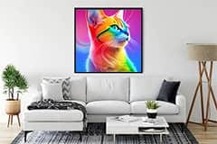 Malen nach Zahlen - Regenbogenkätzchen - hochwertige Leinwand - Katze, Quadratisch, Tiere, trendbilder