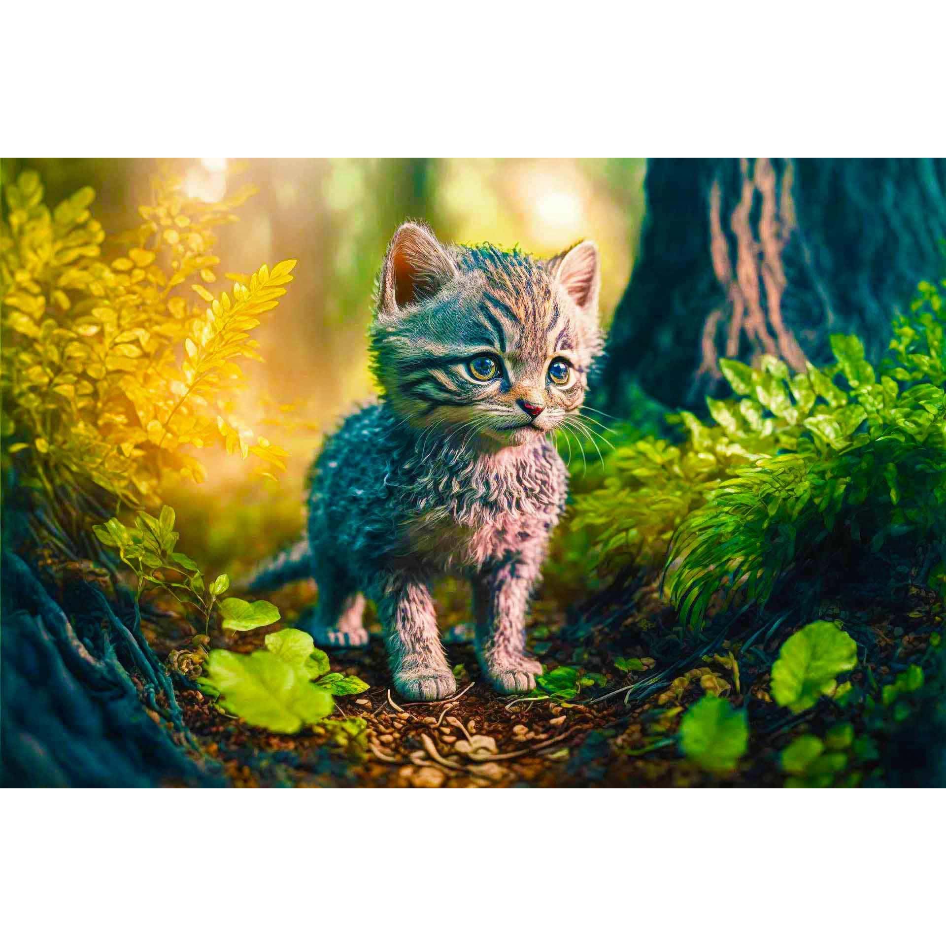 Diamond Painting - Wildkätzchen, Wald - gedruckt in Ultra-HD - Horizontal, Katze, Tiere