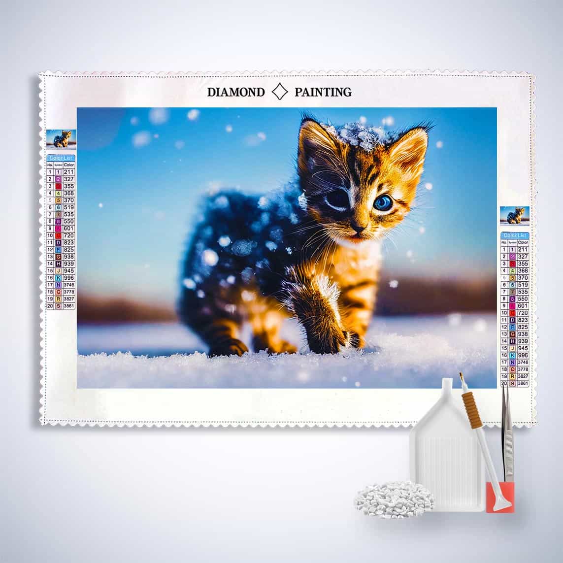Diamond Painting - Kätzchen im Schnee - gedruckt in Ultra-HD - Horizontal, Katze, Tiere