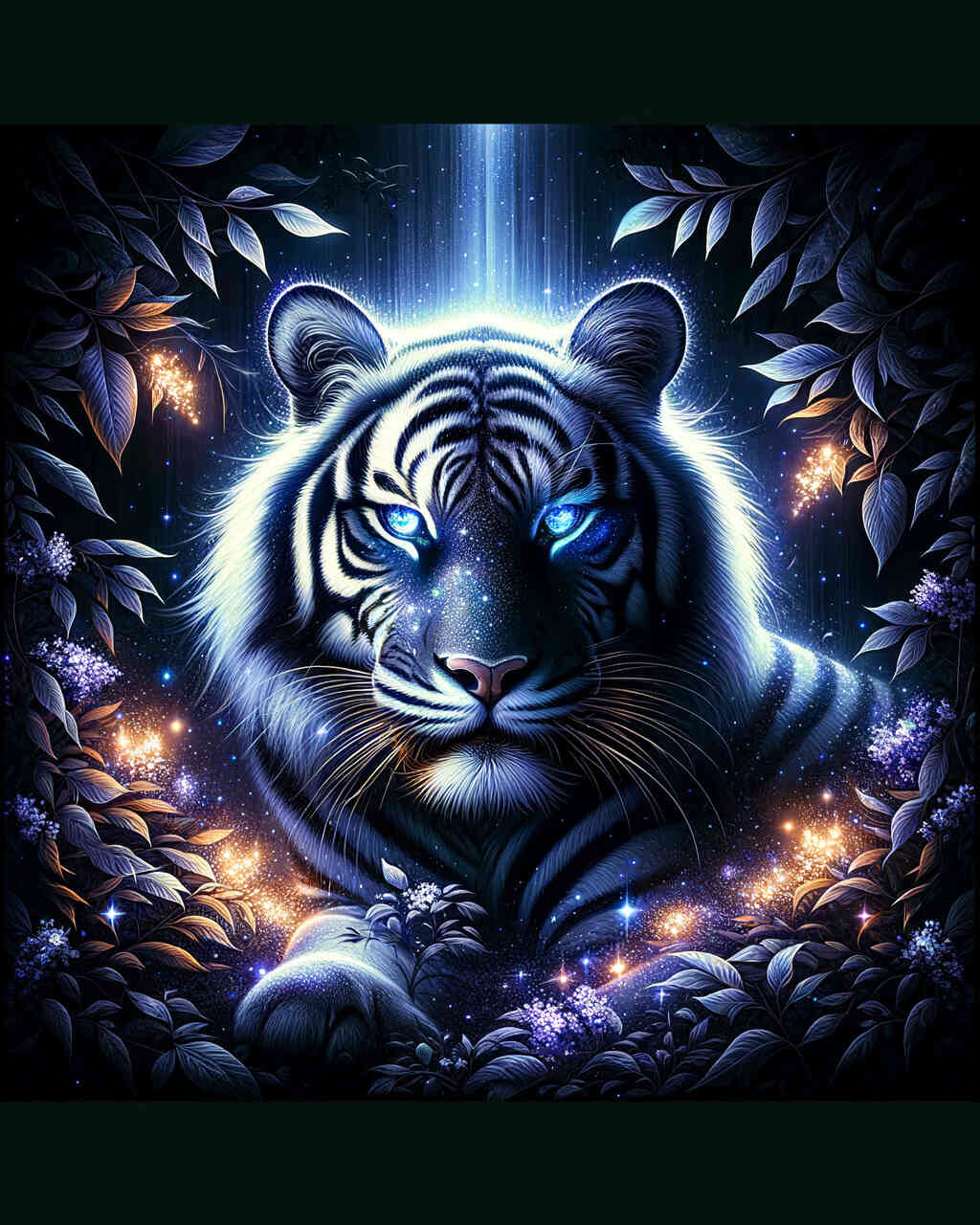 Diamond Painting - Tiger in Pflanzen bei Nacht