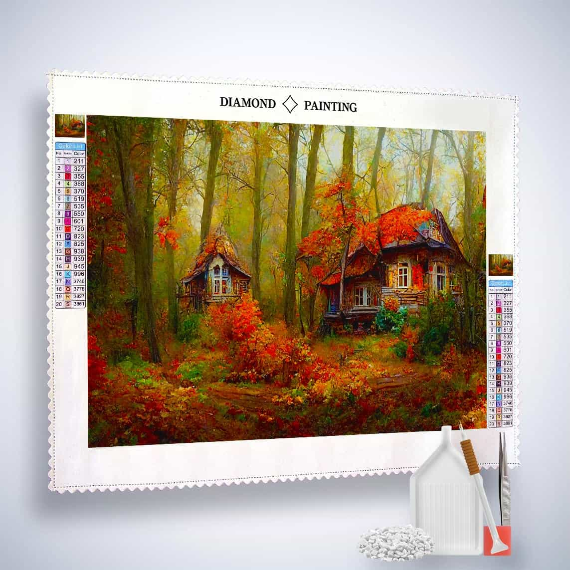 Diamond Painting - Herbstwald Cottage - gedruckt in Ultra-HD - Horizontal, Landschaft, Wald