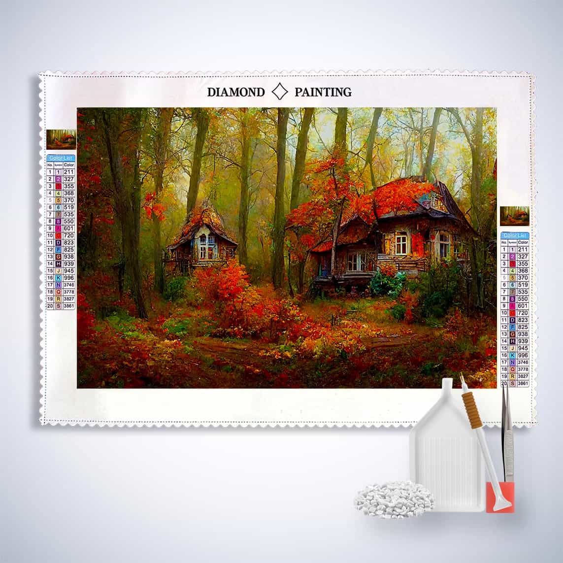 Diamond Painting - Herbstwald Cottage - gedruckt in Ultra-HD - Horizontal, Landschaft, Wald