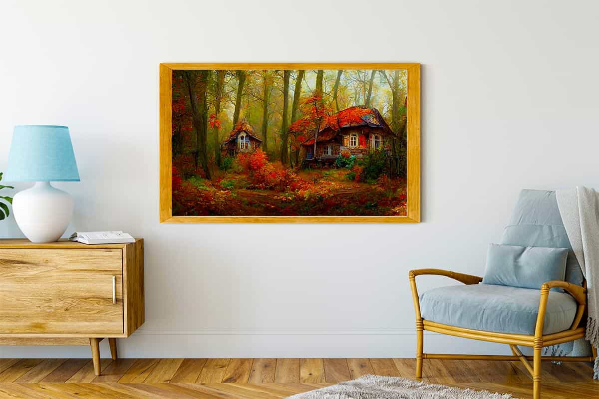 Diamond Painting - Herbstwald Cottage - gedruckt in Ultra-HD - Horizontal, Landschaft, Wald